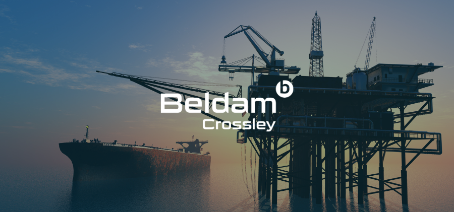 Beldam Crossleys logo overlaid on an oil tanker